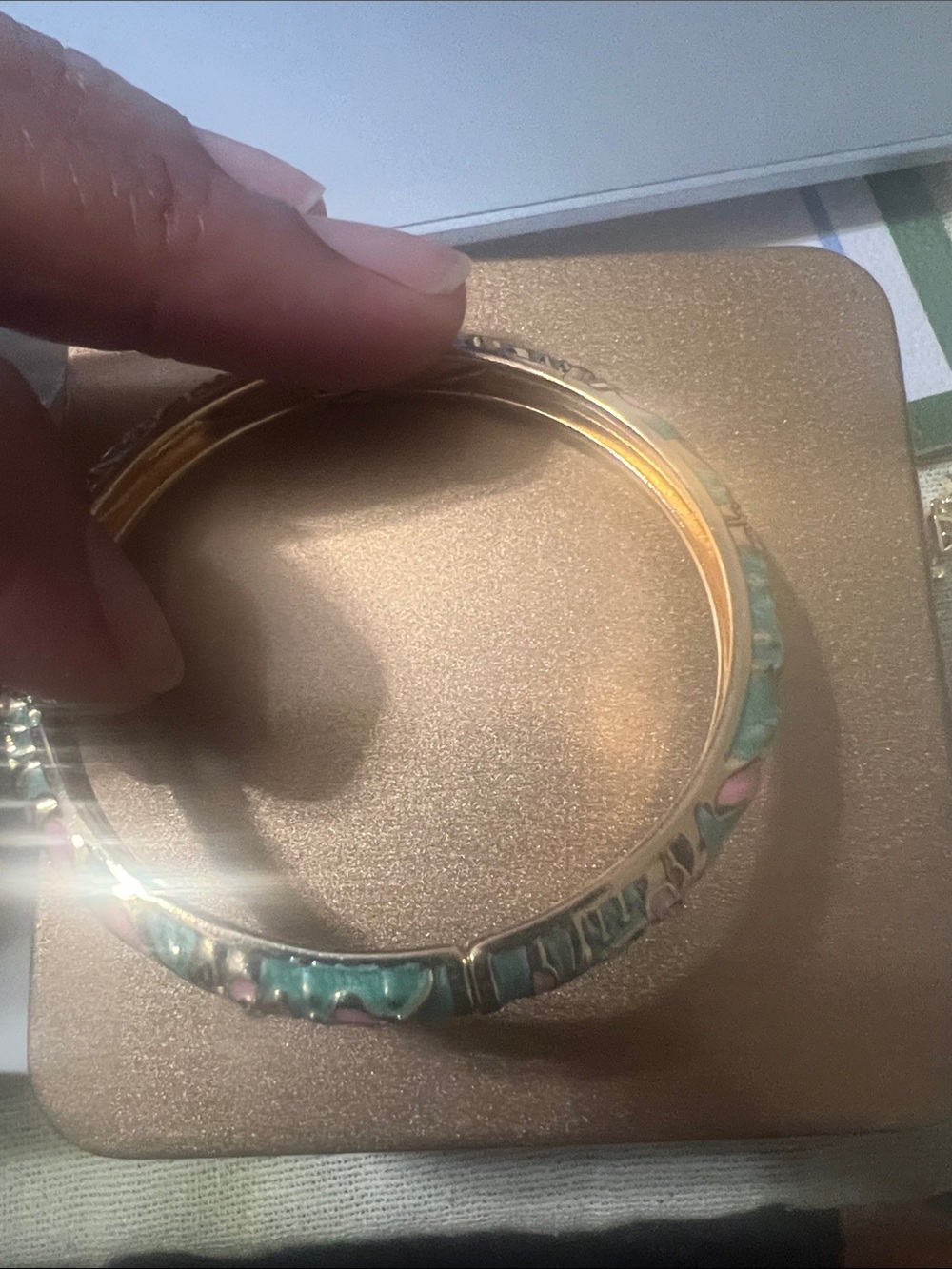Gold-Tone Enamel Floral Bangle Bracelet - Turquoise & Pink
